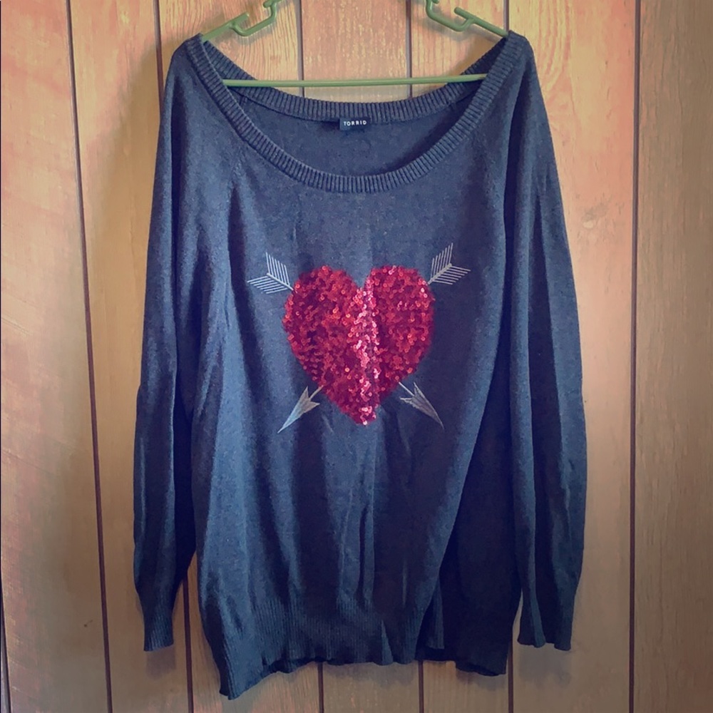 Torrid gray sequin heart sweater 2x plus women’s